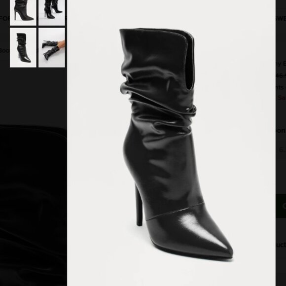 Women's Black High Heel Slouch Ankle Boots - Pointed Toe, Stiletto Heels - 7 - Picture 3 of 5